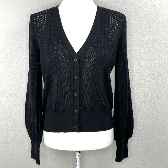 Truth Black Lightweight Open Knit V-Neck Cardigan Sweater NWT Small - Picture 1 of 12